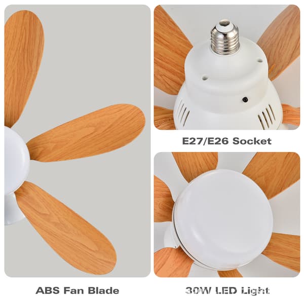 E27 LED-loftventilator med lys; understøtter 3 farvetemperaturer, skruemontering, støjsvag ventilator.