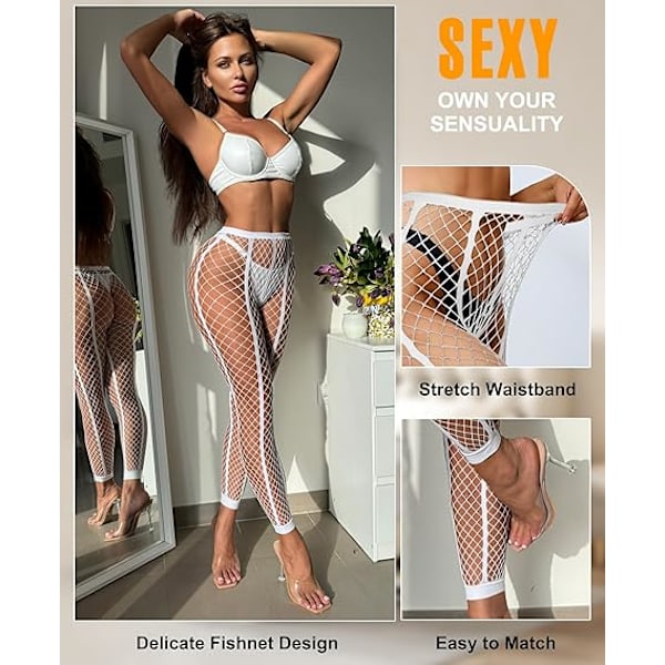 Naisten Pantyhose Fishnet Sukkahousut Seksikäs Tights Pitsi Korkea Vyötärö Sukkahousut Mesh Sukkahousut Fish Net Sukkahousut White