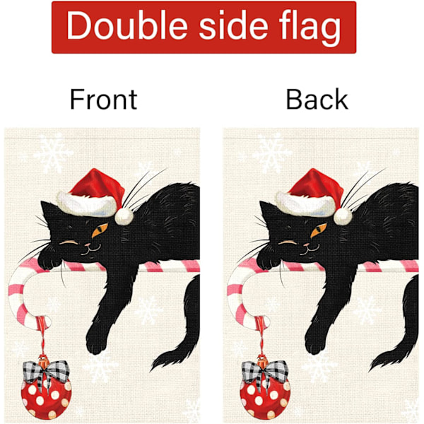 Julgransflagga 12x18 Dubbelsidig, Jutesäck Vinter Jul Klocka Svart Katt Trädgård Gräsmatta Flaggor Christmas-12" x 18"