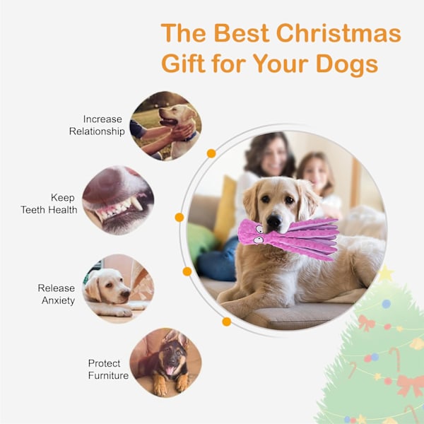 Hunde Squeaky Legetøj Blæksprutte - Fyldfri Krøllede Plyslegetøj til Hvalpe Tandspredning, Holdbare Interaktive Tyggelegetøj til Små, Mellemstore og Store Hunde Træning Purple+Green