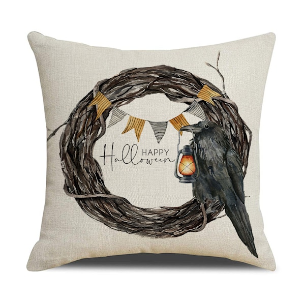 1 kpl Halloween Onnellinen Halloween Tyynynpäällinen Design Sense Teksti Tyynynpäällinen Lomapäivän Tarvikkeet Tyynynpäällinen (E)