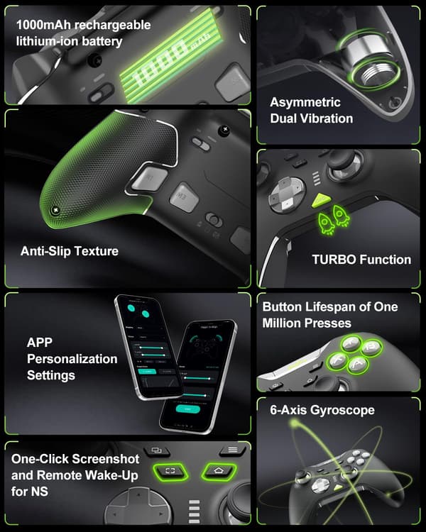 P5 Trådløs Gaming Controller med Hall Joysticks, Triggere, Makroknapper, 2.4G & Bluetooth, Kompatibel med PC