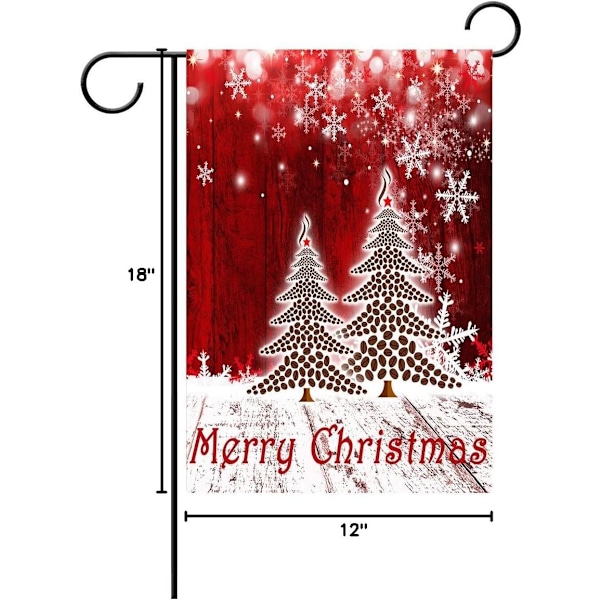 Glædelig Jul Træ Rød Haveflag Vinter Snefnug Dobbeltsidet Flag 12\" x 18\", Jul Rustik Vinter Sne Ferie Nytår Lille Haveflag Banner Christmas tree