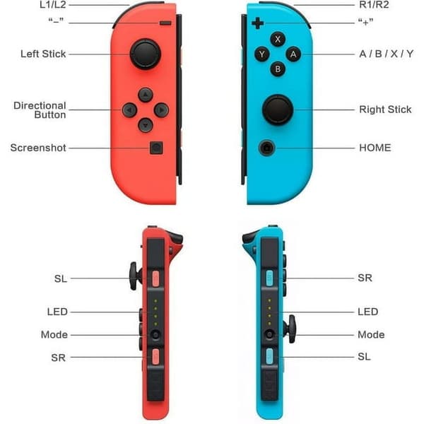 Controller til Switch Joypad, Forbedrede Joypads til Switch Sportsspil - Neon Rød/Neon Blå Trådløs Spil Joypad