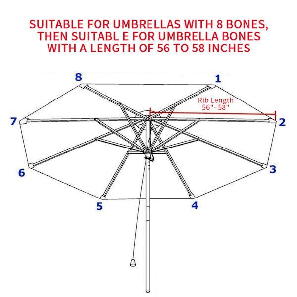 Reservedeksel for parasoll, 8 ribber, 3 m, vanntett, anti-uv, reservetekstil Khaki