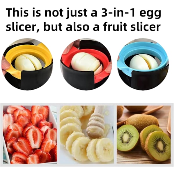 Äggskärare för hårdkokta ägg, 3 i 1 äggskärare, jordgubbsskärare, druvskärare, bananskärare, idealisk för sallader, smörgåsar, aptitretare eller garnering