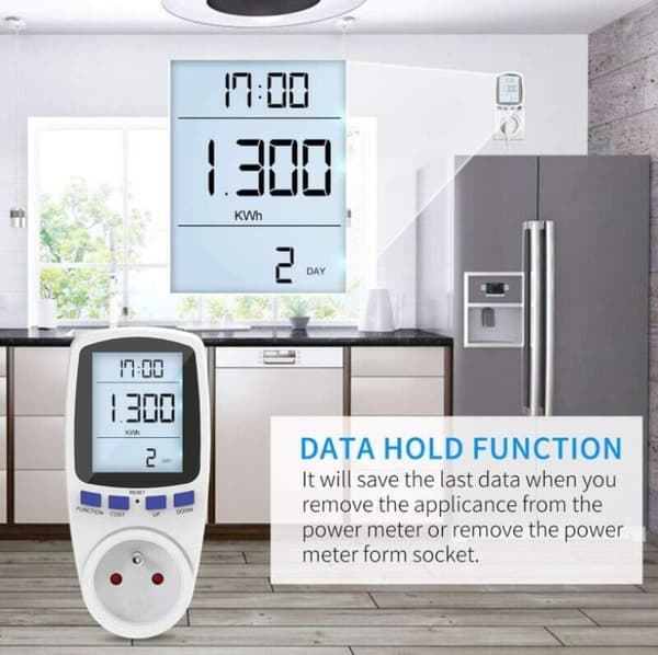 Strømuttak med energimåler, 7 moduser, LCD-skjerm, energibesparende energimåler, 3680 W