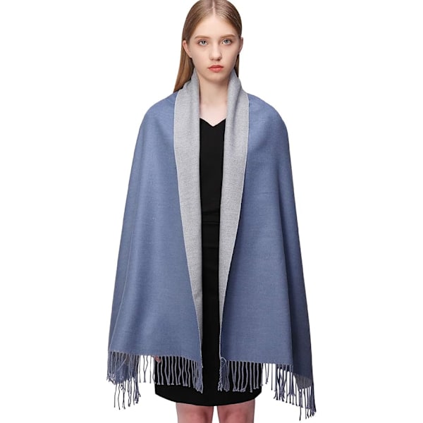 Blått og grått - Vinter skjerf pashmina sjal varmt vendbart skjerf blå grå for kvinner