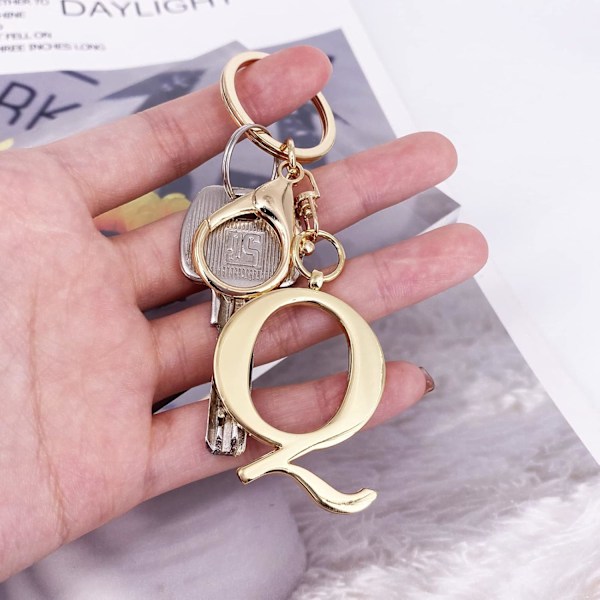 Nøglering med Guld Bogstav A-Z til Kvinder Taske Charms Pung Charms Til Håndtasker Metal Alphabet Initial Letter Nøglering Q