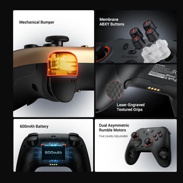 GameSir Nova Lite 2 Trådløs PC-controller med Hall Effect Joysticks & Triggere, 2.4G & Kablet 1000Hz Polling Rate, Knapper der kan omprogrammeres - Kompatibel