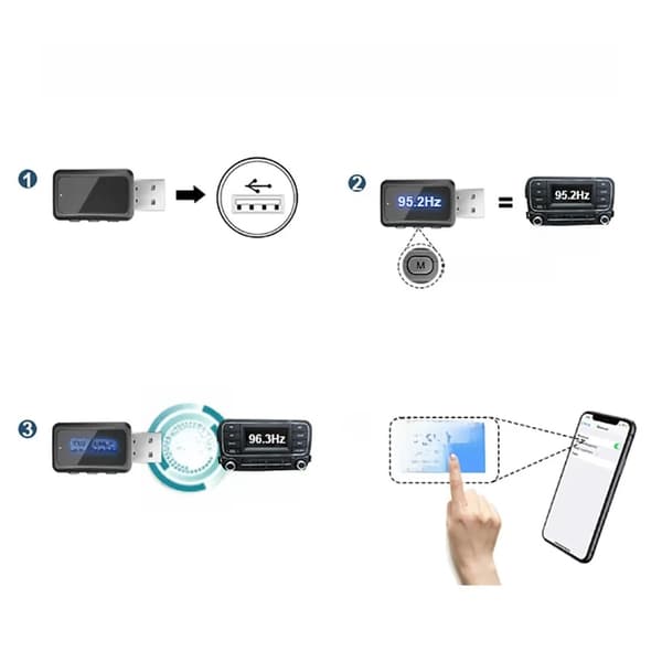 Bluetooth 5.4 Bil FM-sender med mikrofon USB-lydadapter Håndfri samtale musikkspiller og USB-strømsett