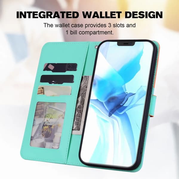 Khaki; Sött telefonfodral med djurtryck för iPhone 13 Pro Max med kortfack och plånboksdesign. Khaki iPhone 13 Pro Max