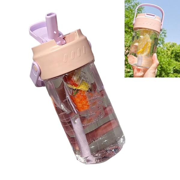 Halm vandflaske med indbygget te si med håndtag, smuk og sød vandflaske til piger pink 700 ml