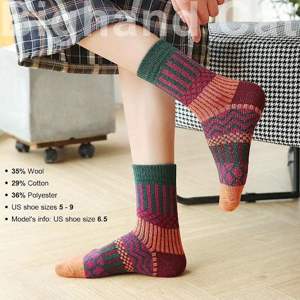 5 Par Dame Vintage Stil Tykke Uld Varme Vinter Strømper A11