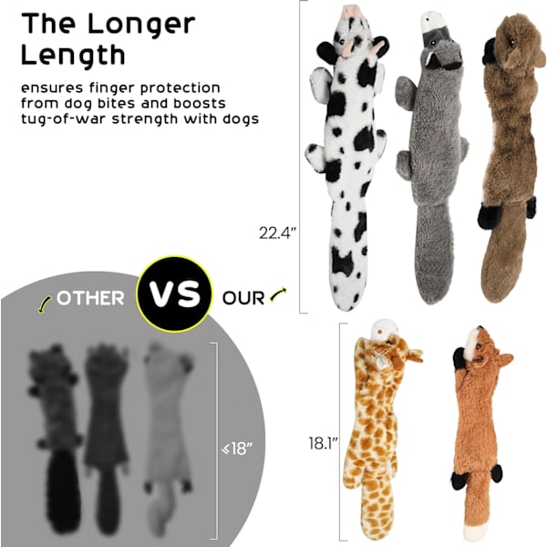 Hunde Squeaky Legetøj, 5 stk. Krøllede Plys Hundelegetøj, Fyldfrit Hundelegetøj til Små, Mellemstore og Store Hunde, Fyldfrit Hvalpe Legetøj mod Kedsomhed