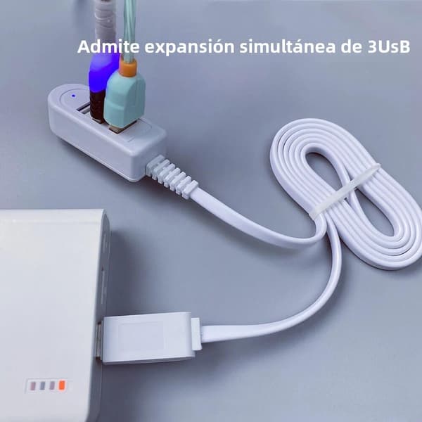 Kabellengde: 2 stk; hvit 1,18 m - 3-i-1 Multifunksjonell USB-omformer/lader med USB-port-hub, datakabler