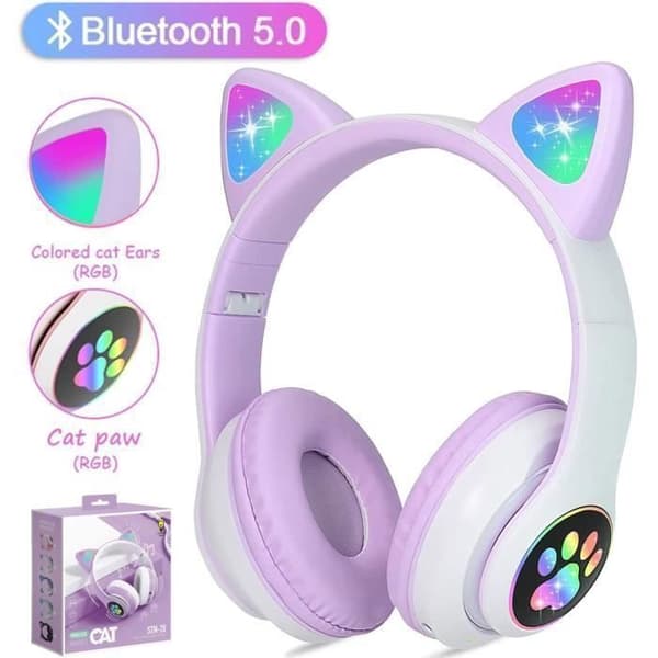 Børne Bluetooth Hovedtelefoner Katteøre LED Lys Stereo Trådløst Headset