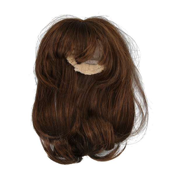 Sisällä napitettu otsatukkaperuukki, jossa päänahka korkean lämpötilan silkki nuken hiukset peruukki, joka sopii 15,5-17 cm nukelle vaaleanruskea