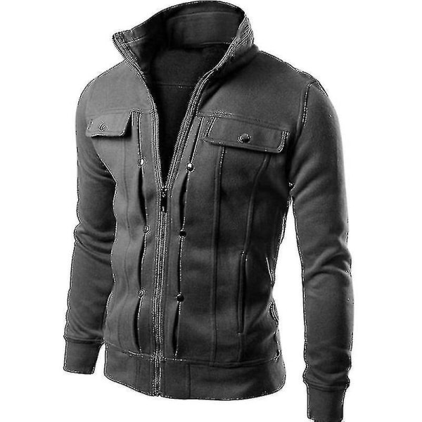 Herr Höst Vinter Ytterkläder Militär Jacka Casual Collar Combat Biker Jacket Coat Toppar Gray L