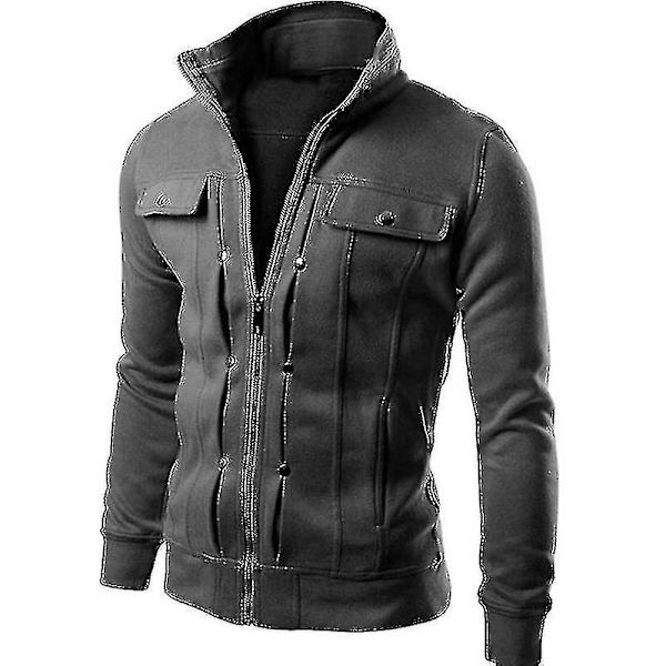 Herrar Höst Vinter Ytterkläder Militärjacka Casual Krage Combat Biker Jacka Toppar Gray L