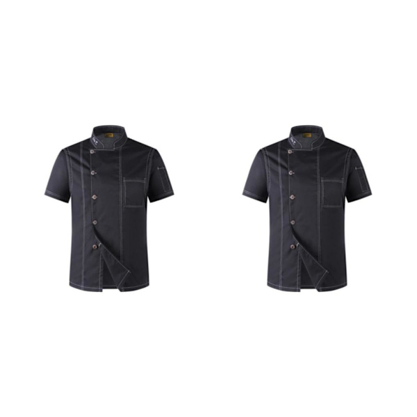 1/2/3 Svart Lätt att rengöra Chef Coat Button Chef Uniformer För black xl 2Set