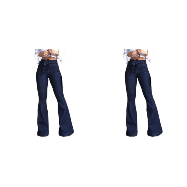 1/2/3 kvinnor vid ben jeans med hög midja byxor Höftlyftande Stretch Blue XL 2PCS