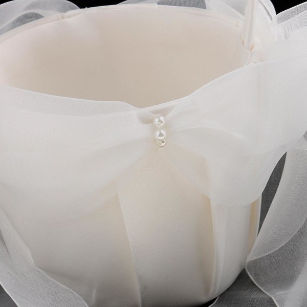 Beige Satin Flower Girl Korg Stor Tyll Rosett Bröllopsfest