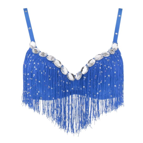 1/2 Belly Dance BH Sparkle Sequined Tassel Top Party Club Roytal Blue 1Set