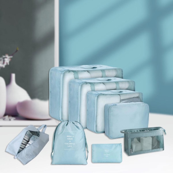 8 st/ set packningskuber för sortering av resekläder för hemmet light blue