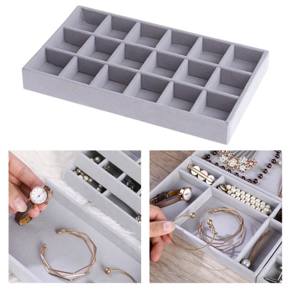 1/2/3/5 Stapelbar smyckesbricka Multipurpose Portable Velvet för 18 Grids Style A 1Set