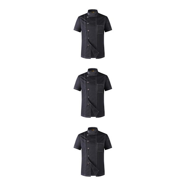 1/2/3 Svart Lätt att rengöra Chef Coat Button Chef Uniformer För black xxl 3Set
