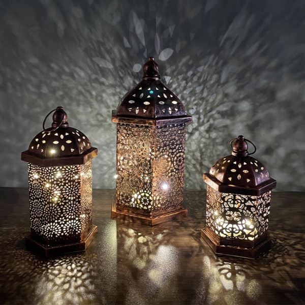 1/2/3 Hollow Carved Lantern Light Batteri som drivs för heminredning Golden 26.8x15cm 1Set