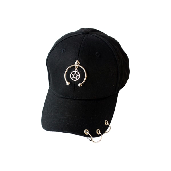 Baseballkeps i Hip Hop-stil i bomull med cap med ring-baseballdekor Semi-ring Black