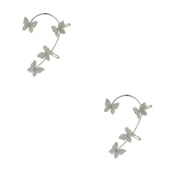 1/2/3/5 Clip Earring För Butterfly Ear Cuff Clip för Daily Silver Left 5.2cm 2Set