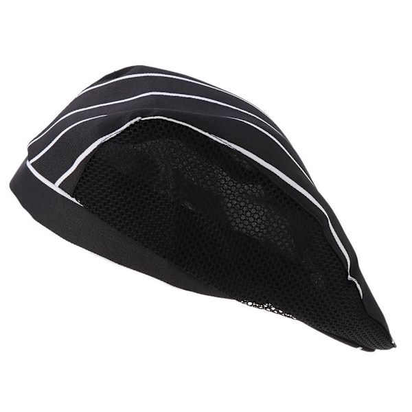 1/2 Kock Hatt Spis Cap Servitör Baker Head Wrap Restaurang Arbete White Stripe 56-60cm 1Set