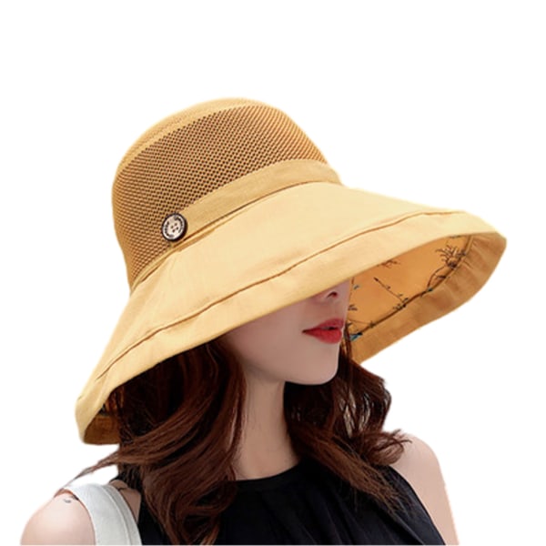 1/2/3 solhatt för kvinnor med spänne Mesh Wide Cap Protector Yellow free size 1 Pc