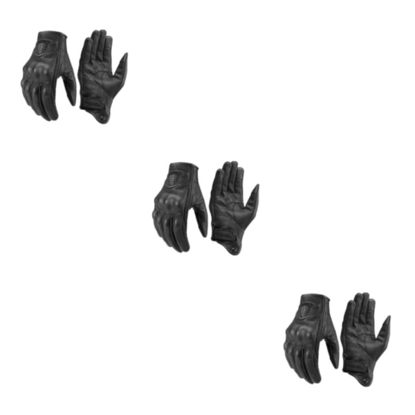 1/2/3 läder motorcykelhandskar Summer Full Finger Touchscreen Black L 3Set