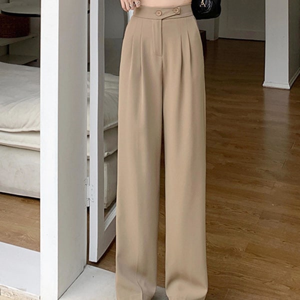 1/2/3/5 Womens Wide Leg Byxor Raka Ben Högmidjat kontor Khaki 2XL 1Set