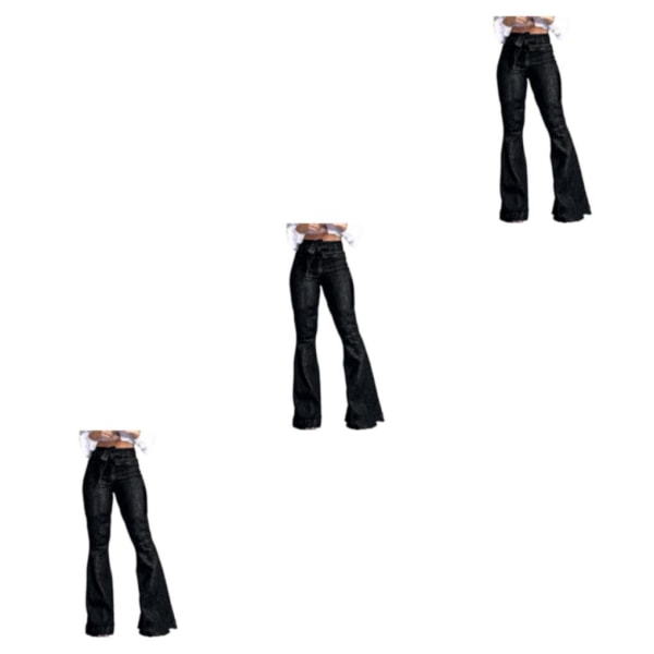 1/2/3 kvinnor vid ben jeans med hög midja byxor Höftlyftande Stretch Black 2XL 3PCS