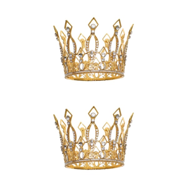 1/2 helrund Crystal Queen Crowns pannband för fest Gold 9.5cm x 11cm 2Set