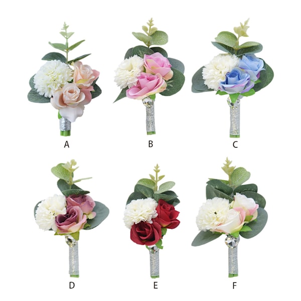 5 delar bröllopsblommor Säker och återanvändbar handledskorsage för män Red