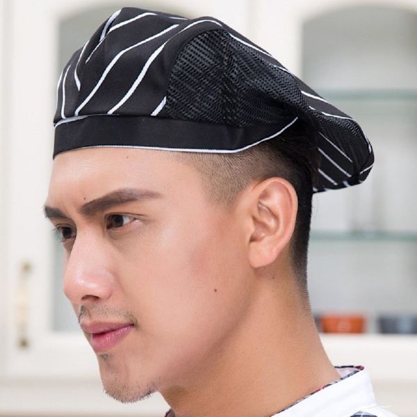 1/2 Kock Hatt Spis Cap Servitör Baker Head Wrap Restaurang Arbete White Stripe 56-60cm 1Set