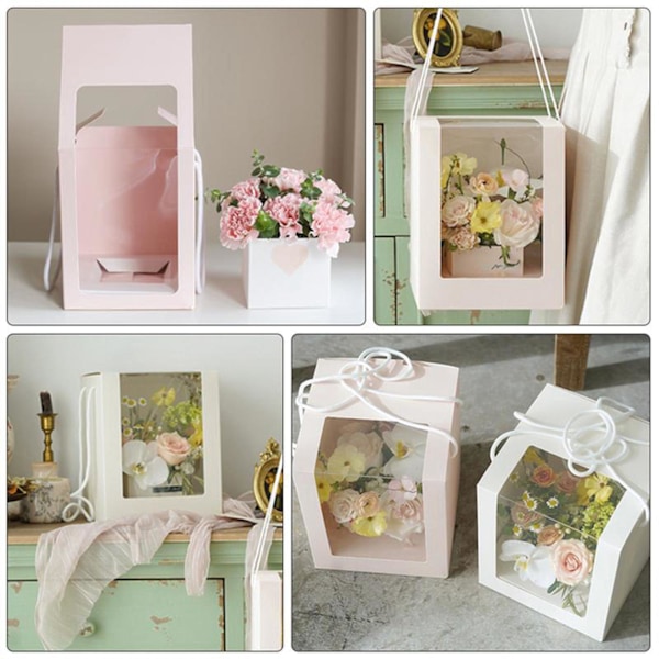 1/2 blomma presentpapper förpackning lådor genomskinligt fönster Bröllop baby L white 1Set