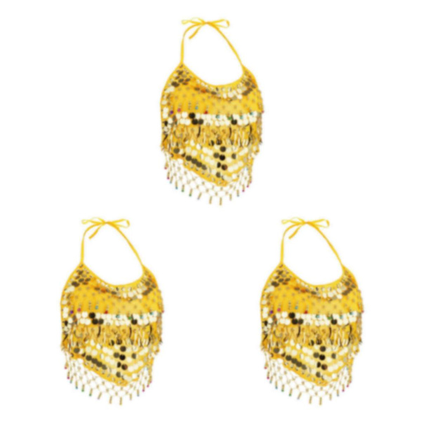 1/2/3 Magdanskostymer BH Halter Top Sequin Performance Yellow 3Set