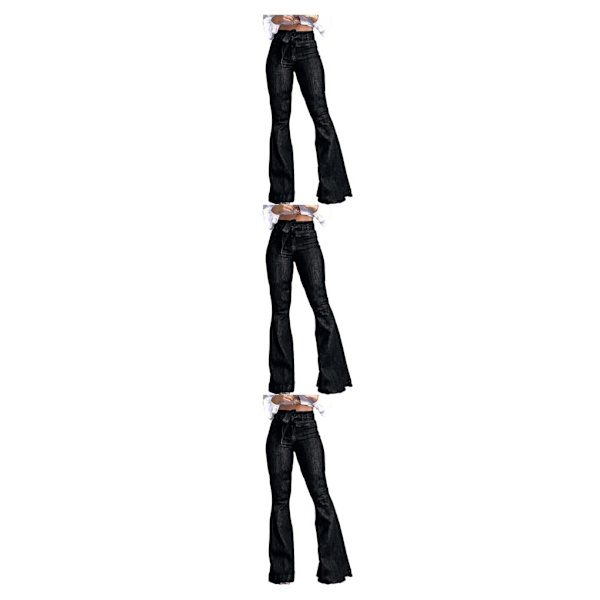 1/2/3 kvinnor vid ben jeans med hög midja byxor Höftlyftande Stretch Black M 3PCS