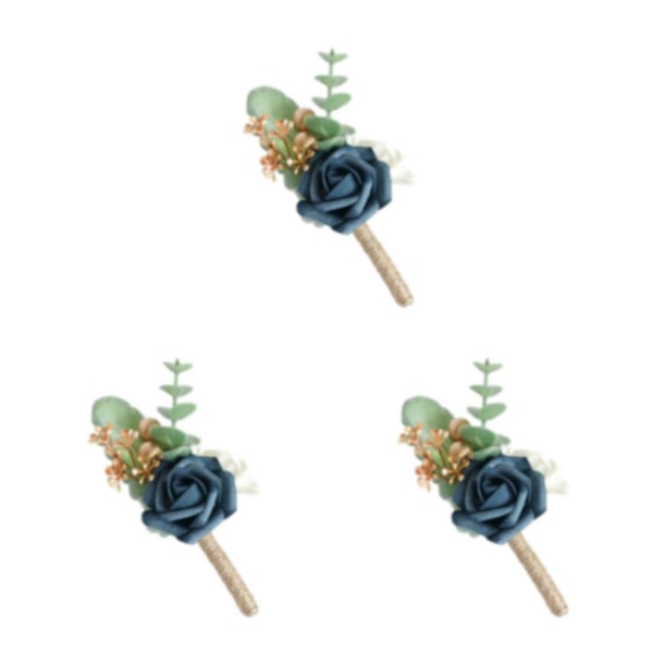 1/2/3/5 Stabilt fixerade konstgjorda bröllopsblommor Boutonniere För Mist Blue 3PCS