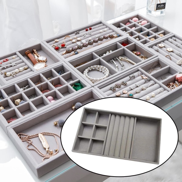 1/2/3/5 Stapelbar smyckesbricka Multipurpose Portable Velvet för Gray 3 in 1 1Set