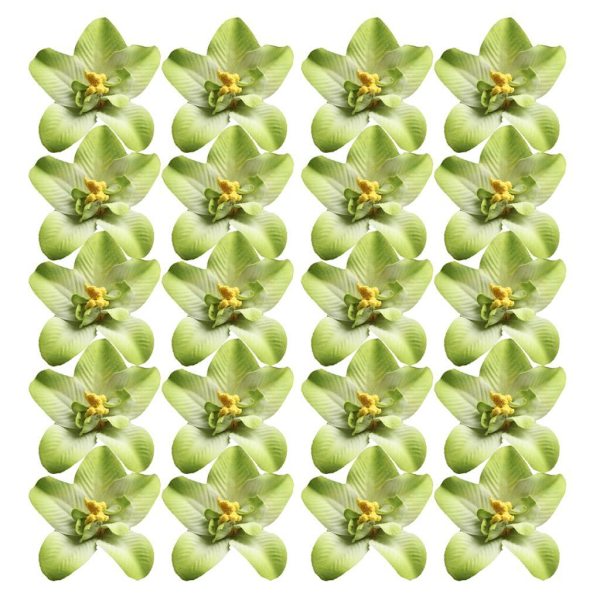 1/2/3 20 st konstgjorda sidenorkidéblomhuvuden för DIY-bröllop Green 1Set