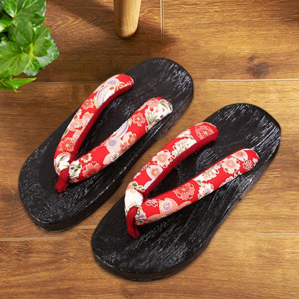 1/2 Japanska träskor Tofflor Geta Sandaler För Flip Flops för män Red Round Size 39 1Set
