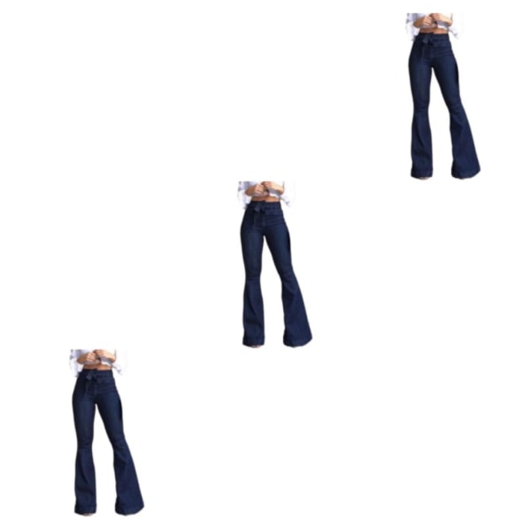 1/2/3 kvinnor vid ben jeans med hög midja byxor Höftlyftande Stretch Blue M 3PCS